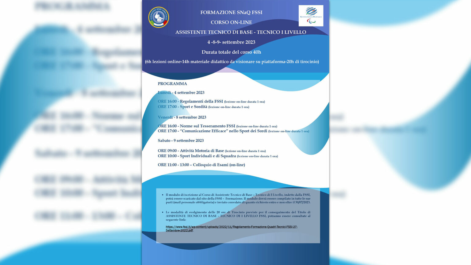 Programma Corso di formazione online Snaq 1° livello
