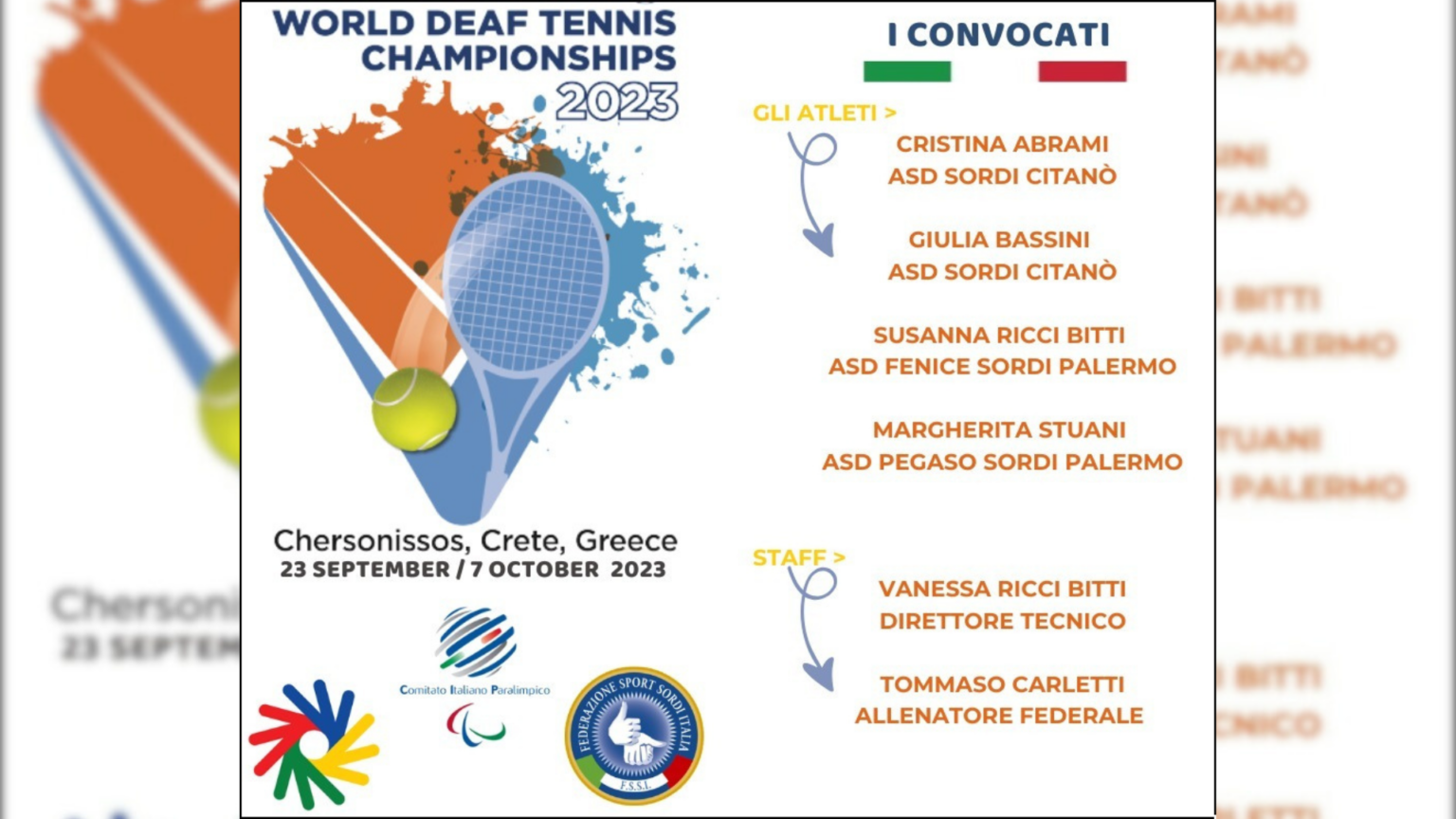 I Convocati ufficiali per il Campionato Mondiale di Tennis