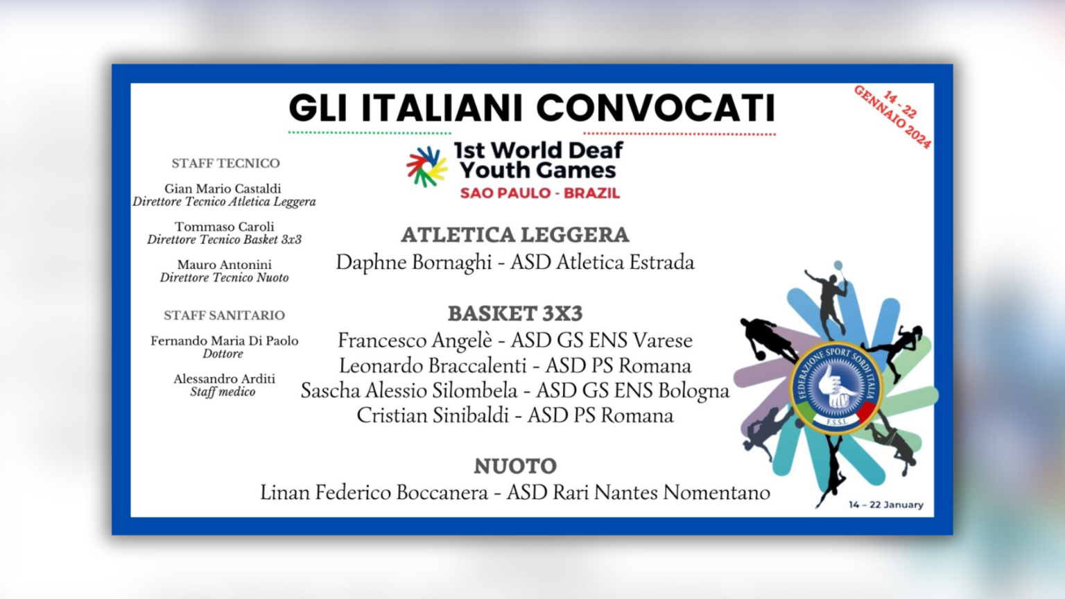 I convocati ufficiali per gli “World Deaf Youth Games”