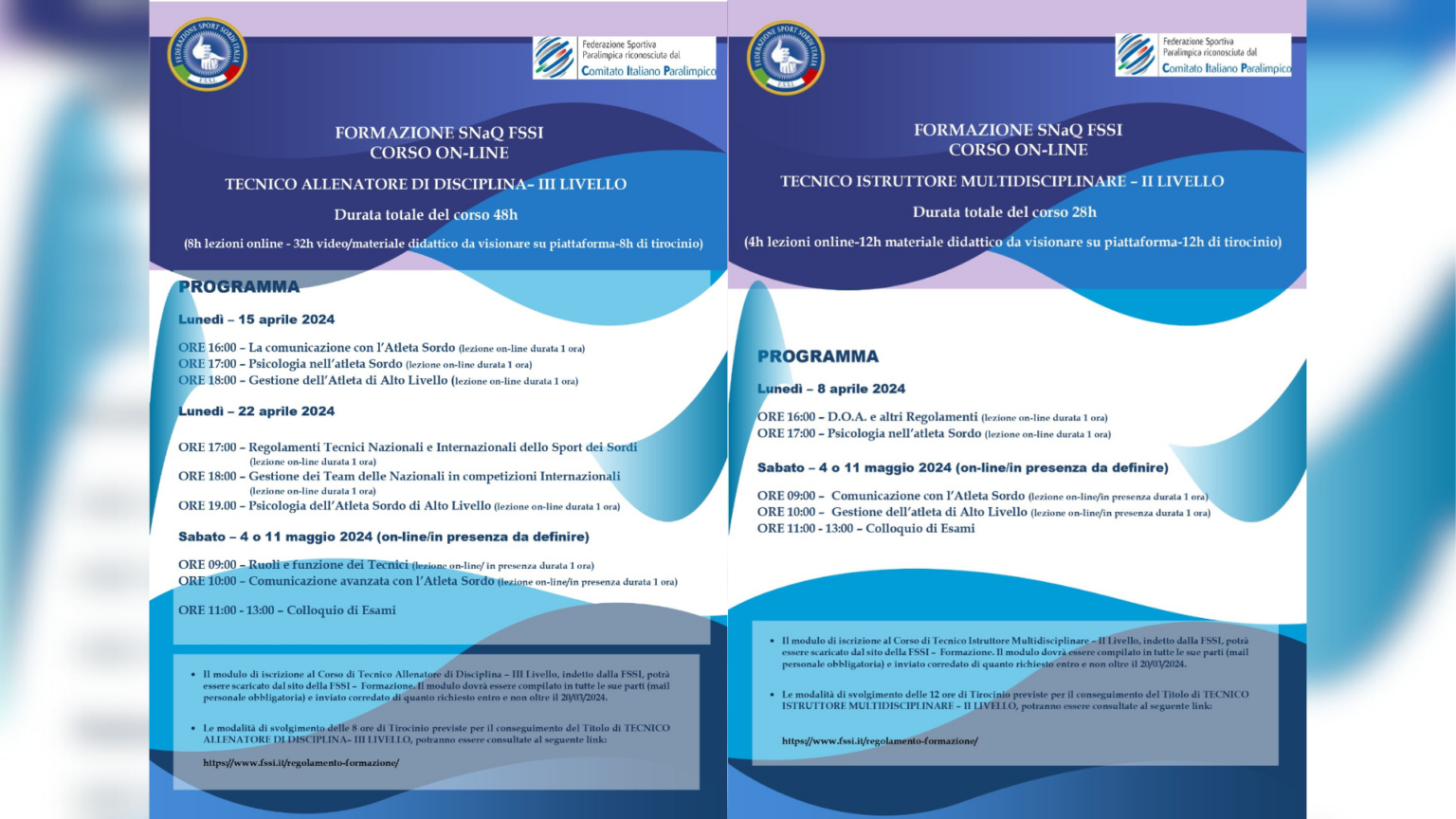 Programma corso di formazione online Snaq  2° e 3° livello