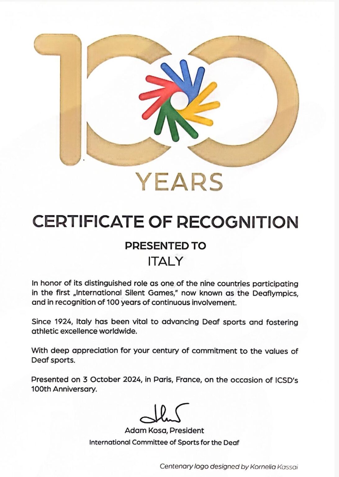 La FSSI premiata al Congresso ICSD di Parigi