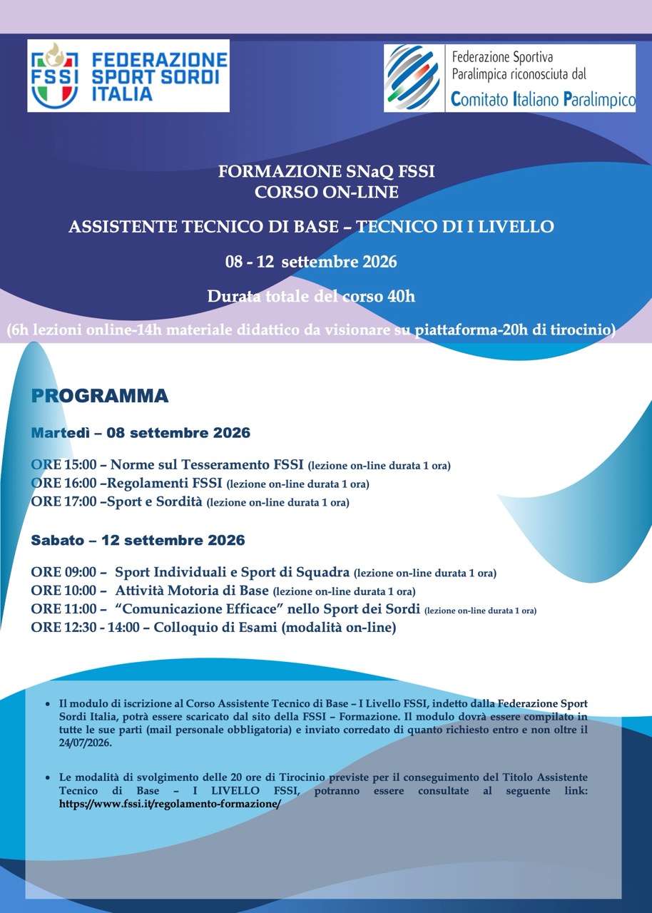 Corso On-line Assistente Tecnico di Base – Tecnico di I Livello FSSI: aperte le iscrizioni